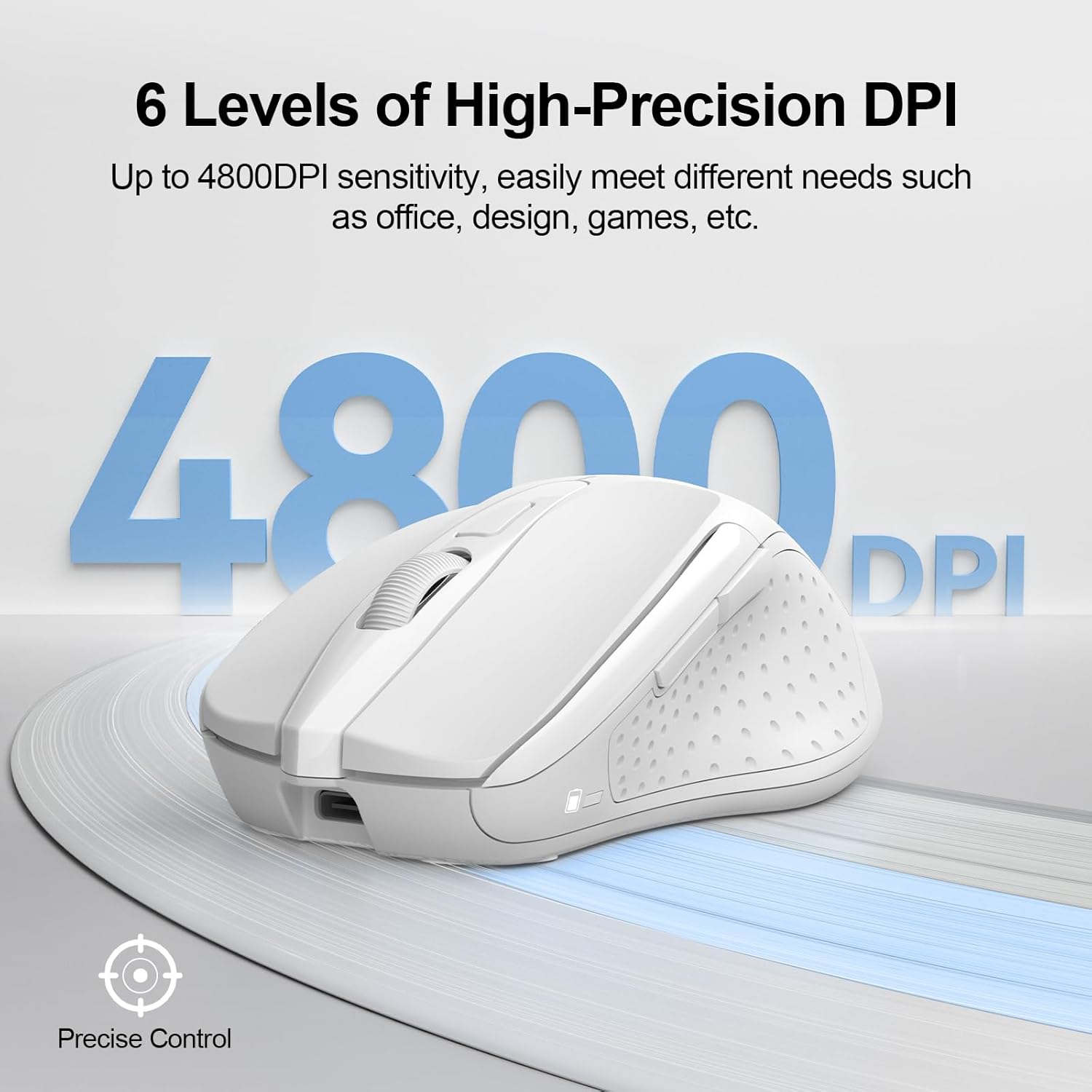 TECKNET Rechargeable Wireless Mouse, 2.4G Silent Mouse, Quiet Click, 6 Adjustable 4800 DPI, Cordless Computer Mouse, Ergonomic Mouse for Laptop, 6 Buttons USB Mouse for Chromebook, Ergo Grip - White
