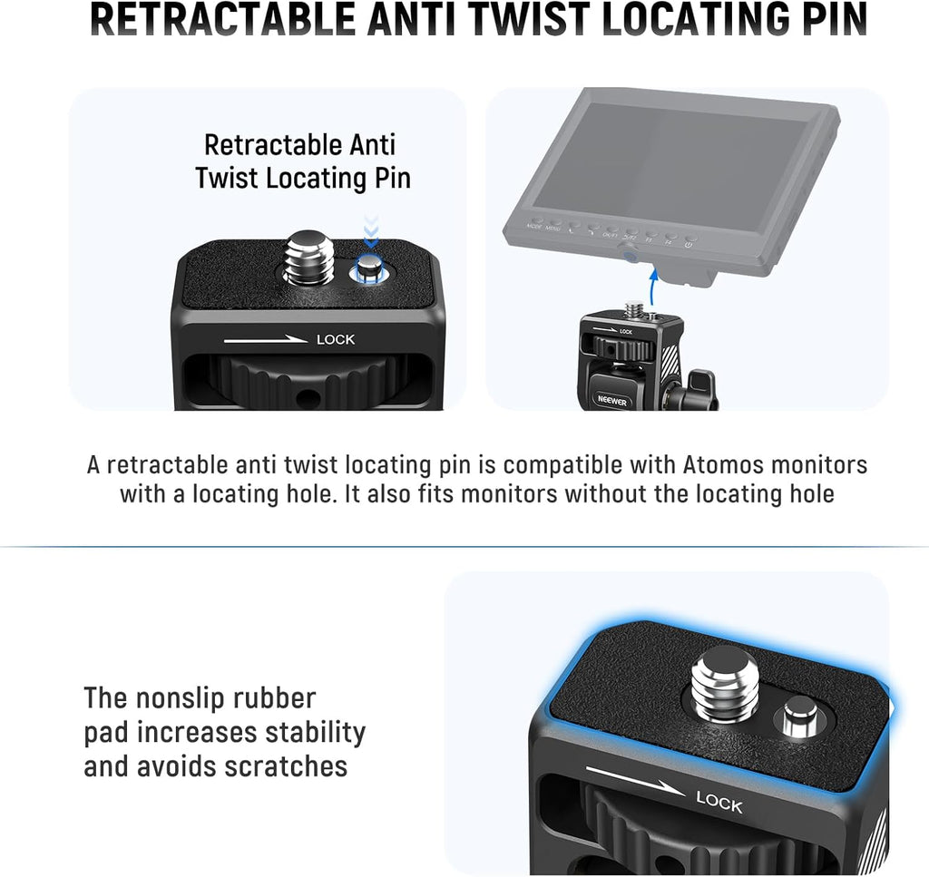 NEEWER Field Monitor Mount Holder with Cold Shoe 360 Swivel 180 Tilt Anti Twist Screw Compatible with Atomos Ninja 5" & 7" Camera Monitor, SmallRig Camera Cage, MA019