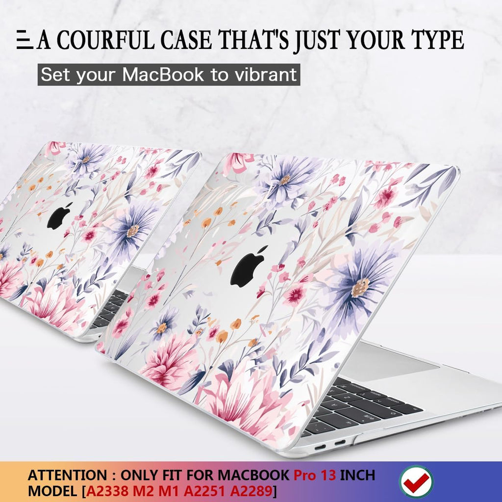 CISSOOK Flower Case for MacBook Pro 13 Inch M2 A2338 M1 A2251 A2289 Model 2025-2020 Released, Plastic Floral Cover with Keyboard Cover Protector for MacBook Pro 13 with Touch bar, Flowers Watercolor