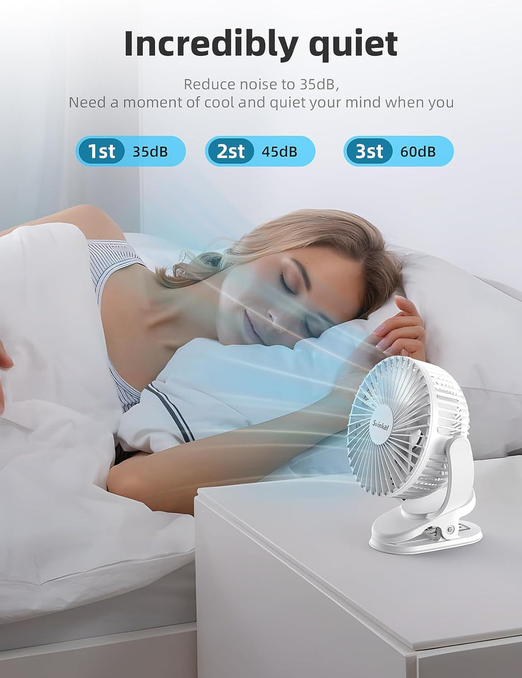usb Personal Clip on Fan 2400mAh Battery Operated 6in, Type C, 3 Speed, 720 adjustment, Small Portable Fan for Table, Bedroom, Desk, dormitory, Camping, Stroller, Golf Cart