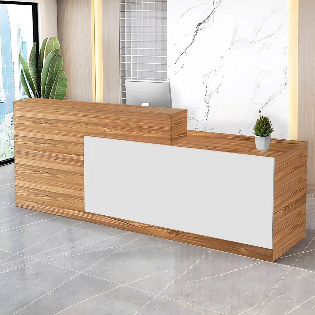 Reception Desk with Counter Modern Checkout Counter with Lockable Drawer Keyboard Tray Receptionist Desk for Office Salon Reception Table S Right 59inch/150cm