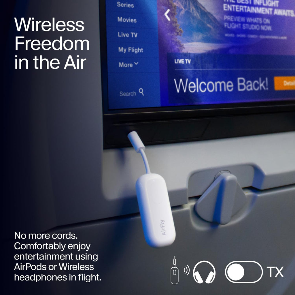 Twelve South AirFly Pro | Bluetooth Wireless Transmitter/Receiver Adapter for 2 Headphones, Audio Sharing, Compatible with 3.5mm aux Jack for Airplanes, TV, Gym, Stereo, and Travel, 25+ Hr Battery