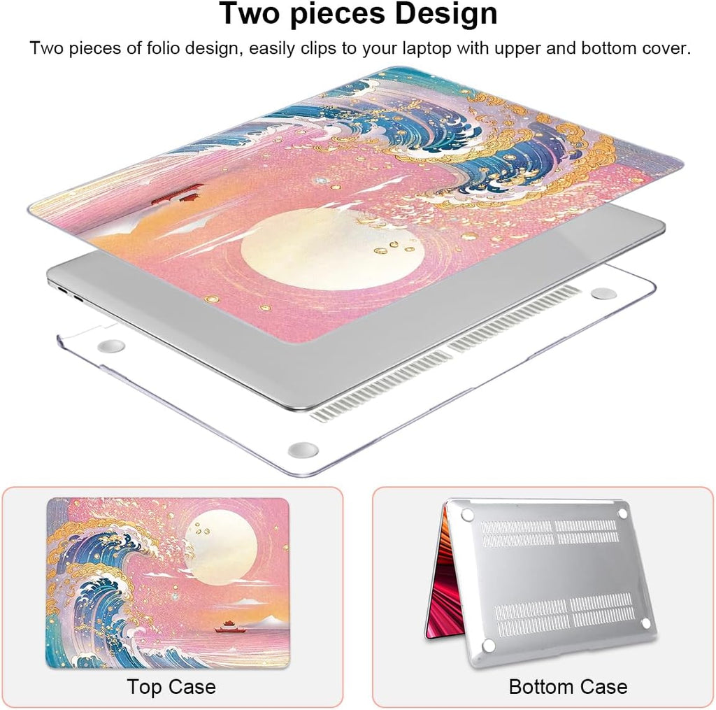 Compatible with 2018 2019 2020 2021 MacBook Air 13 inch Case M1 A2337 A2179 A1932, Clear Printed Pattern Hard Shell Case & Keyboard Cover for Mac Air 13 M1 Touch ID, Sunset Glow Waves