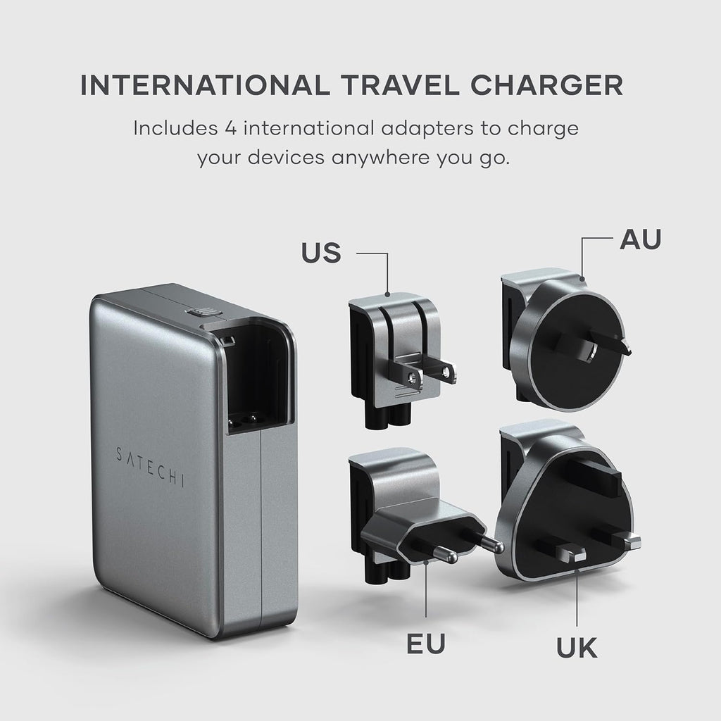 Satechi 145W GaN Travel Charger, 4-Port GaN USB C Charger, 2 USB-C PD 3.1, Fast Charging Travel Station for Laptop, for MacBook Air/Pro M4, iPad Air/Pro M4, iPhone 16, Galaxy S25, Windows