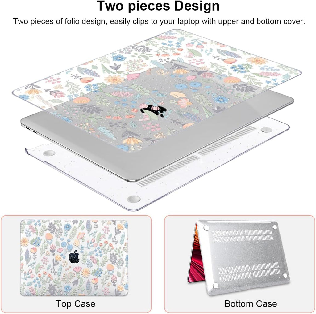 for MacBook Pro 13 inch Case 2022 2021 2020-2016 Release M2 M1 Chip A2338 A2251 A2289 A2159 A1989 A1706, Shiny Pattern Plastic Hard Shell Case Keyboard Cover Screen Film, Starry Sky Flowers