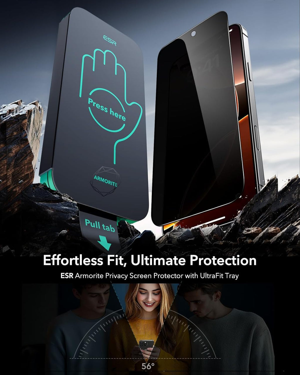 ESR 3 Pack 9H+ Glass for iPhone 16 Pro Privacy Screen Protector, [Military Grade Shatterproof & Longest Durable] Armorite Anti-spy Tempered Glass with UltraFit Tray