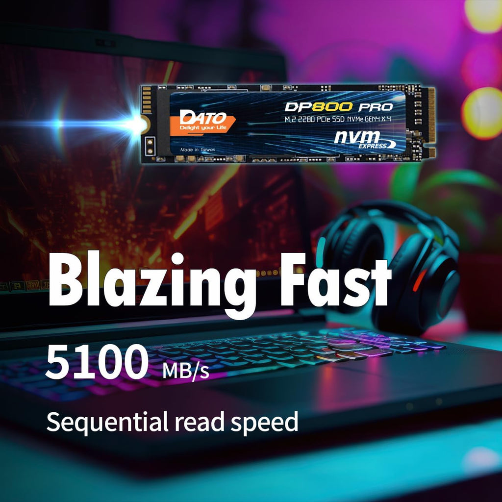 DATO M.2 2280 SSD 1TB, PCIe Gen4 x4 NVMe SSD Internal Solid State Drive for Gaming and Creators, Compatible with Desktop and Laptop, Up to 5100/4600 MB/s - DP800 Pro