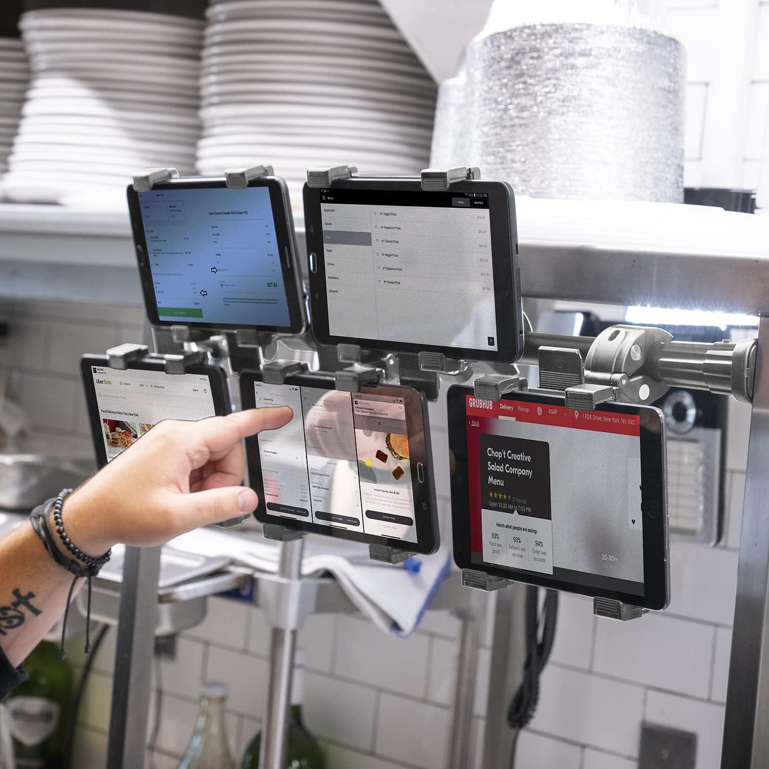 iBOLT TabDock Point of Purchase/POS Clamp Stand/Mount - with 5 Tablet Holders Perfect for Multiple delivery Applications (DoorDash, Uber eats, Postmates, etc.) Fits 7 to 10 inch Tablets