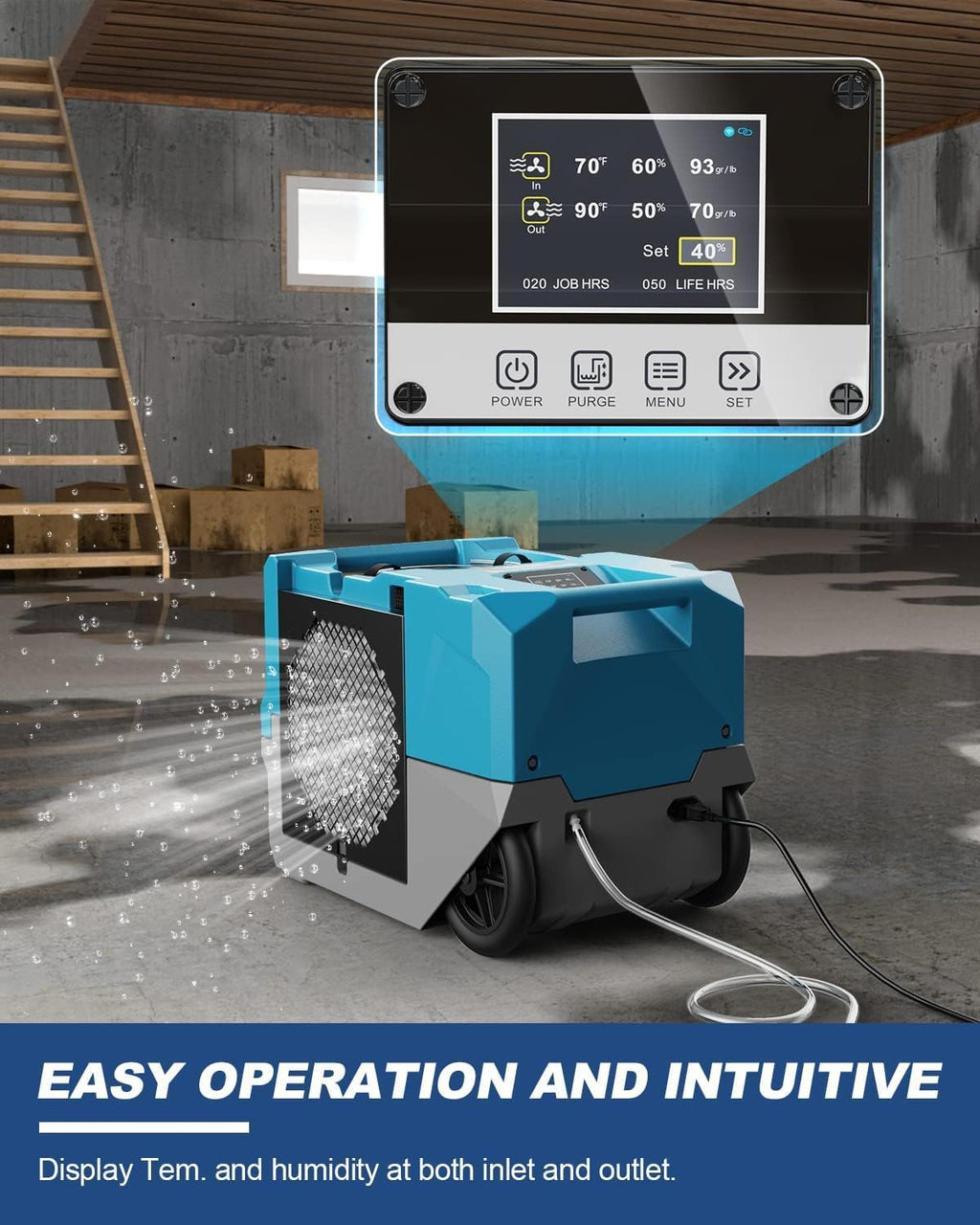 ALORAIR 264 Pitns LGR Commercial Dehumidifier with Pump, Up to 3,000 Sq.Ft Industrial Dehumidifier with Drain Hose Potable Wheels Design for Whole House, Basement, Warehouse, Garage, Blue