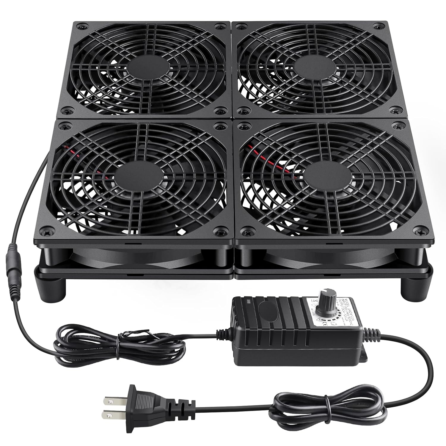 Wathai 120mm x 4 Router TV Box Fan 110v - 240v Big Airflow with Speed Control for DIY Gaming Consoles, Amplifiers, Xbox, Laptop Stand, Mining Machines Devices Cooling