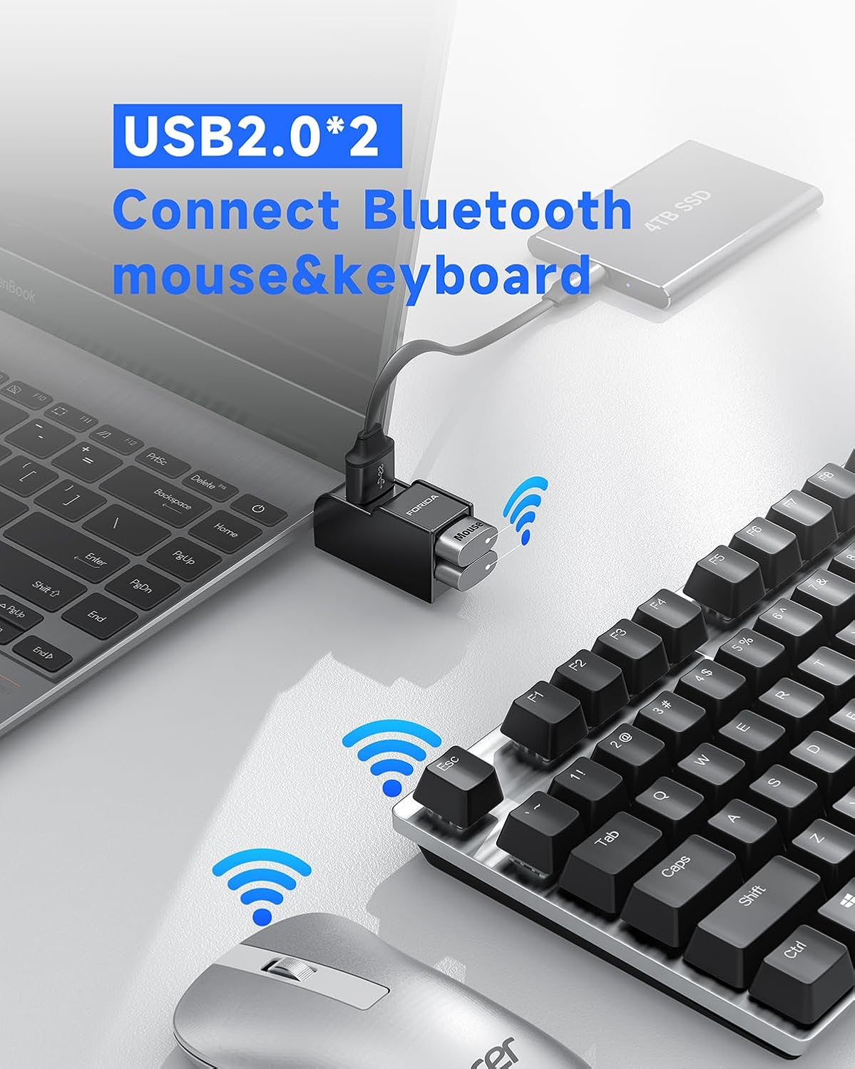 FORIDA 3 Ports USB Adapter, USB Hub with USB 3.0 and Double USB Adapter, Portable USB Splitter 1 in 3 Out for Keyborad, Mobile Hard Disk, U Disk, Camera, Mouse etc (Black)