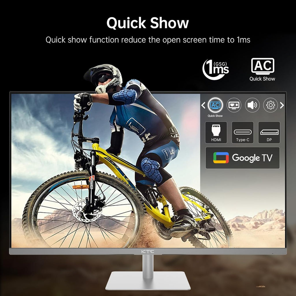 KTC 32 Inch 4K Smart Monitor with Google TV System UHD 3440x2560P Hey Google Voice Remote Netflix Licensed Dolby Audio HDR KVM Technology WiFi Bluetooth 65W PD Type C Fast Charger VESA Support