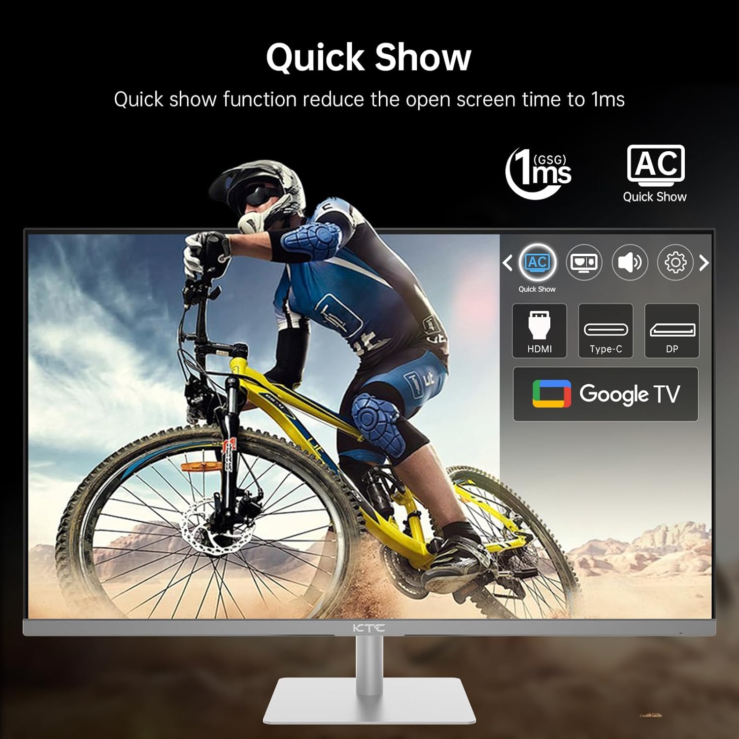 KTC 32 Inch 4K Smart Monitor with Google TV System UHD 3440x2560P Hey Google Voice Remote Netflix Licensed Dolby Audio HDR KVM Technology WiFi Bluetooth 65W PD Type C Fast Charger VESA Support