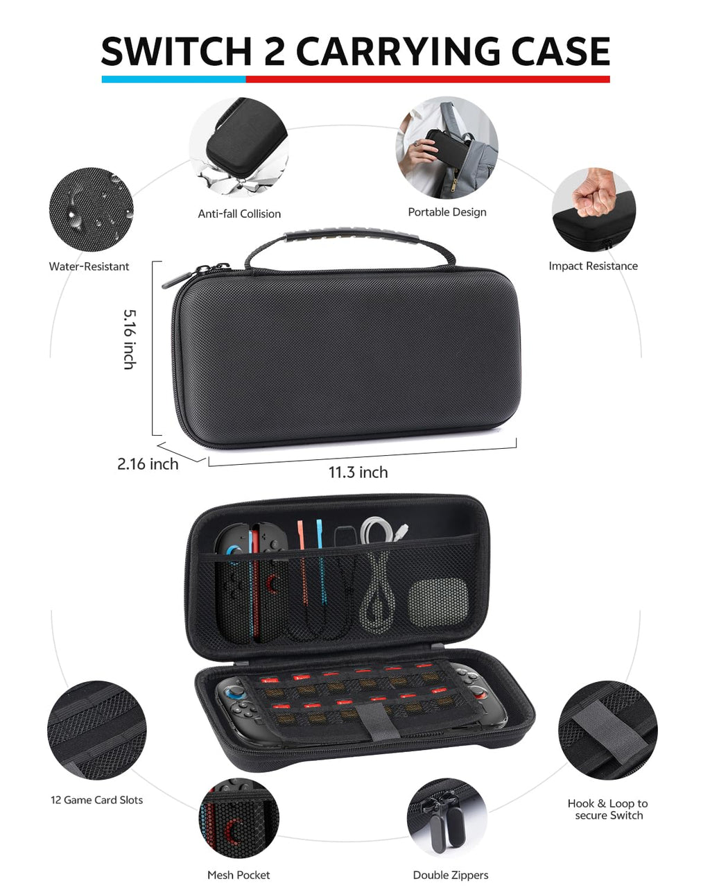 Switch 2 Accessories Bundle for Nintendo 17-in-1: 2 Pro Controllers, Dockable Carrying Case, Screen Protector, Thumb Grip for Joycon Console Protective Cover Shell Steering Wheel 2025 Switch2 Game Kit