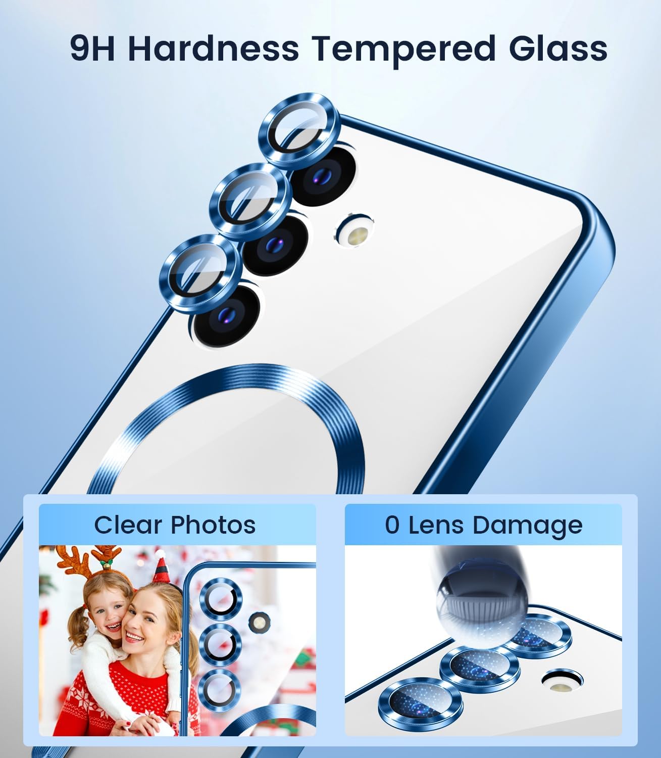 Slim Thin for Samsung Galaxy S25 Case, Compatible with MagSafe, Built-in Camera Lens Protector, Shockproof Protective Phone Case, Soft Electroplated Clear Phone Cover, Sapphire Blue