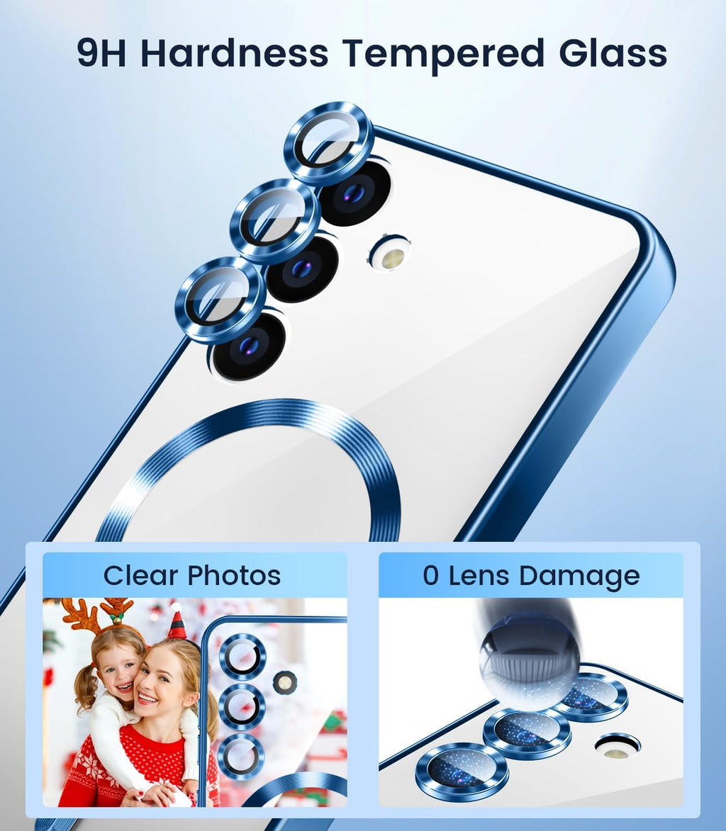 Slim Thin for Samsung Galaxy S25 Plus Case, Compatible with MagSafe, Built-in Camera Lens Protector, Shockproof Protective Phone Case, Soft Electroplated Clear Cover, Sapphire Blue
