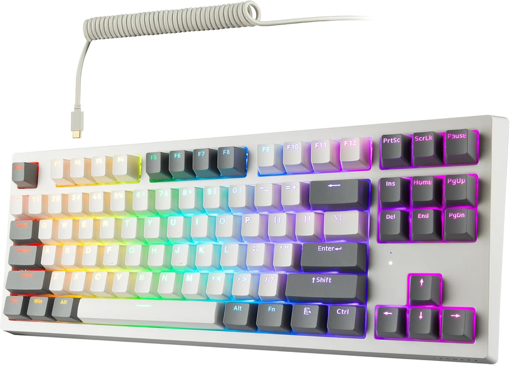 TECWARE Phantom+ Elite 87 Key RGB Mechanical Gaming Keyboard, LED Backlit, Universal Hot-Swap, Wired and Wireless, 3 Mode Connectivity, Thocky Sounding, White Elite Wraith Pink