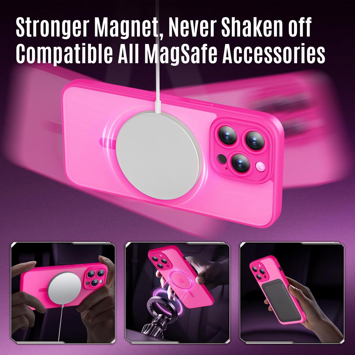 Designed for iPhone 12 Pro Case, Compatible with MagSafe, with Privacy Screen Protectors X2, [Camera Protection] [15FT Military Drop Protection] Shockproof Phone Case, 6.1", Hot Pink
