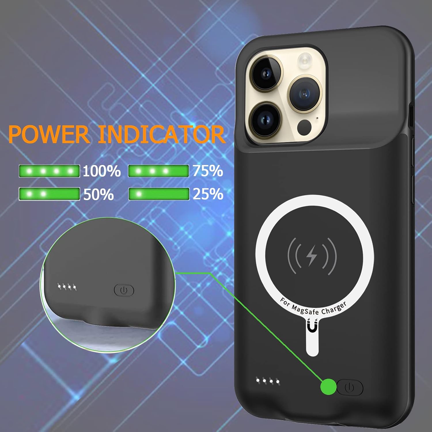 Battery Case for iPhone 14 Pro Max, Upgraded 10800mAh Rechargeable Portable Extended Battery Pack Supported Qi Wireless Charging Case Compatible with iPhone 14 Pro Max (6.7 inch) Charger Case (Black)