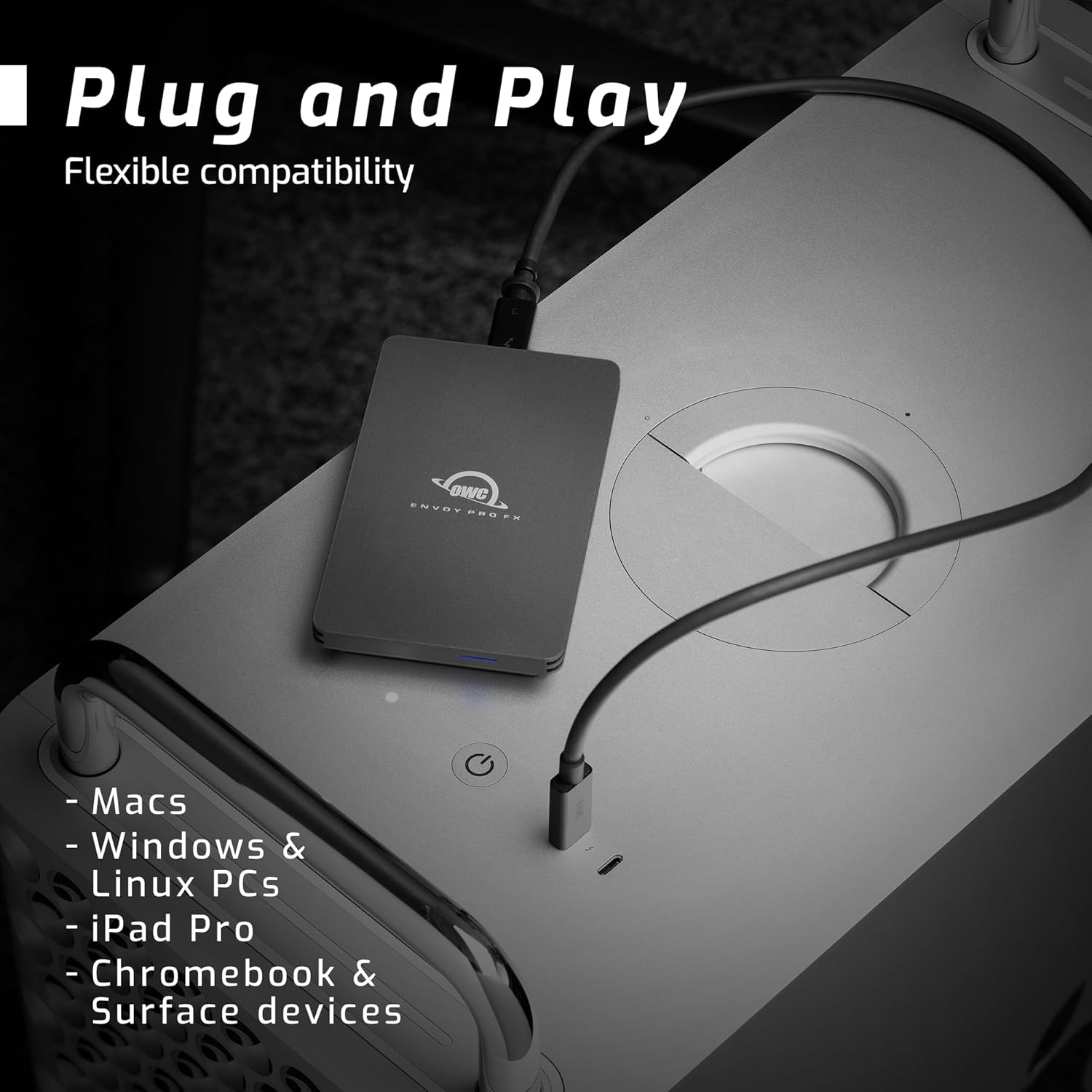 OWC 2TB Envoy Pro FX Portable Rugged External NVMe M.2 SSD Drive Thunderbolt 3, USB3.2 USB-C, up to 2800MB/s speeds, Drop/Shock Resistant Compatible with Mac and PC