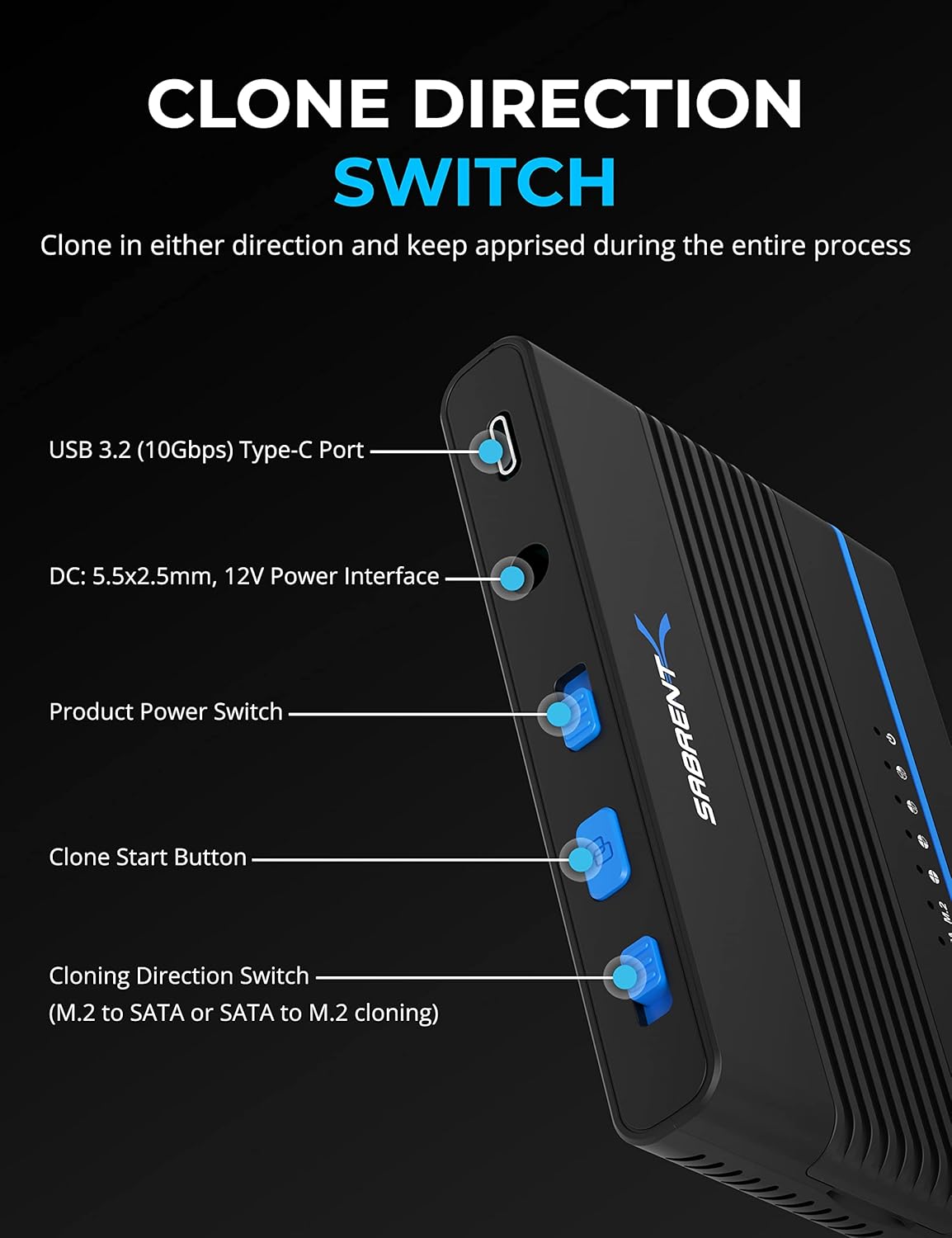 SABRENT USB 3.2 Type C M.2 PCIe NVMe + 2.5/3.5 Inch SSD & HDD Converter [DS-UCMH]