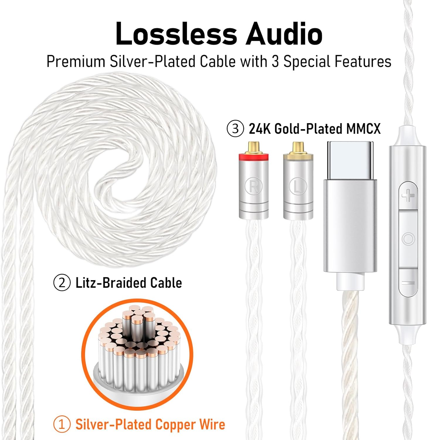 Vibes 202MC USB-C Wired Earbuds - HiFi in Ear Monitor Headphones - Noise Isolating Ear Buds w/ Mic - Clear Sound, Deep Bass & Comfort-Fit Earphones - MMCX to USBC, Silver Plated Cord, Carrying Case