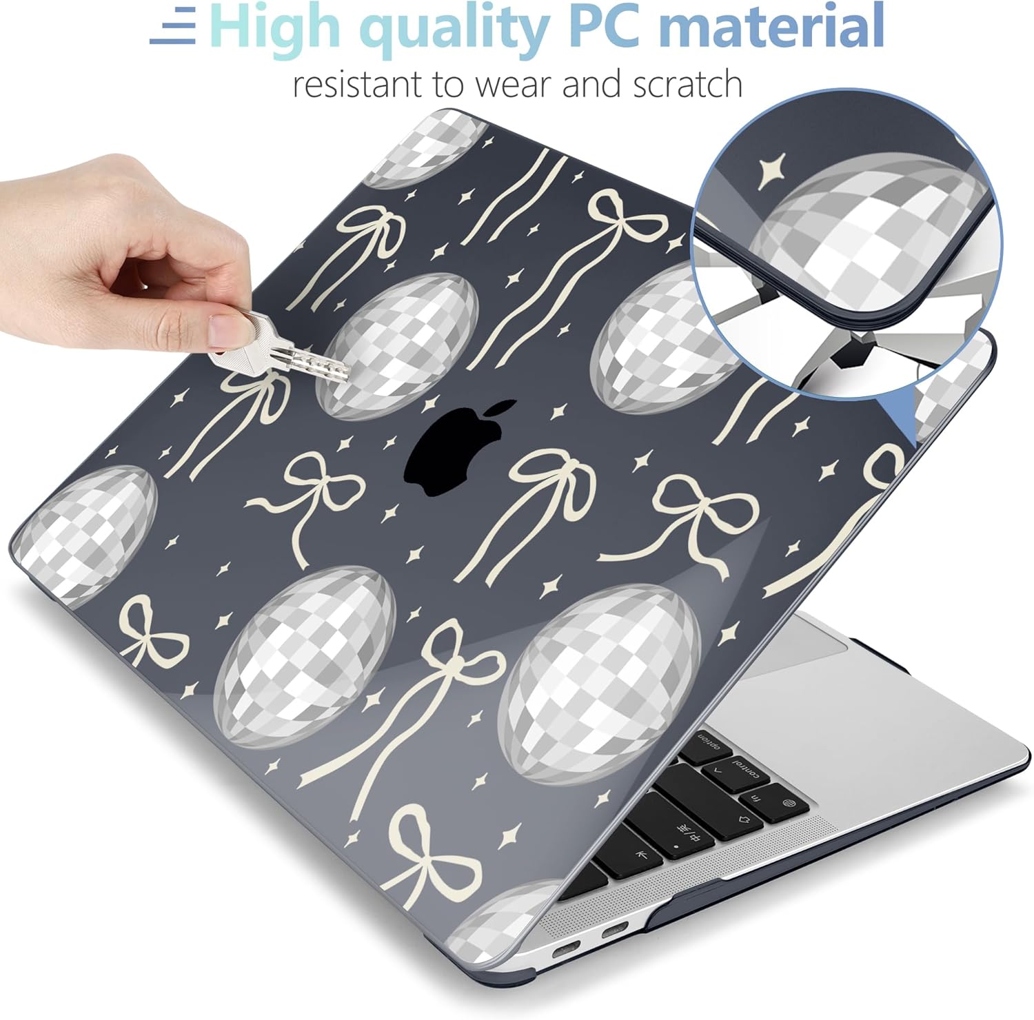 MEEgoodo for MacBook Air 13 inch Case 2021 2020 2019 2018 Released A2337 M1 A2179 A1932 with Touch ID, Plastic Hard Shell & Keyboard Cover Compatible with MacBook Air Case 13.3,Silver Disco Balls&Bows