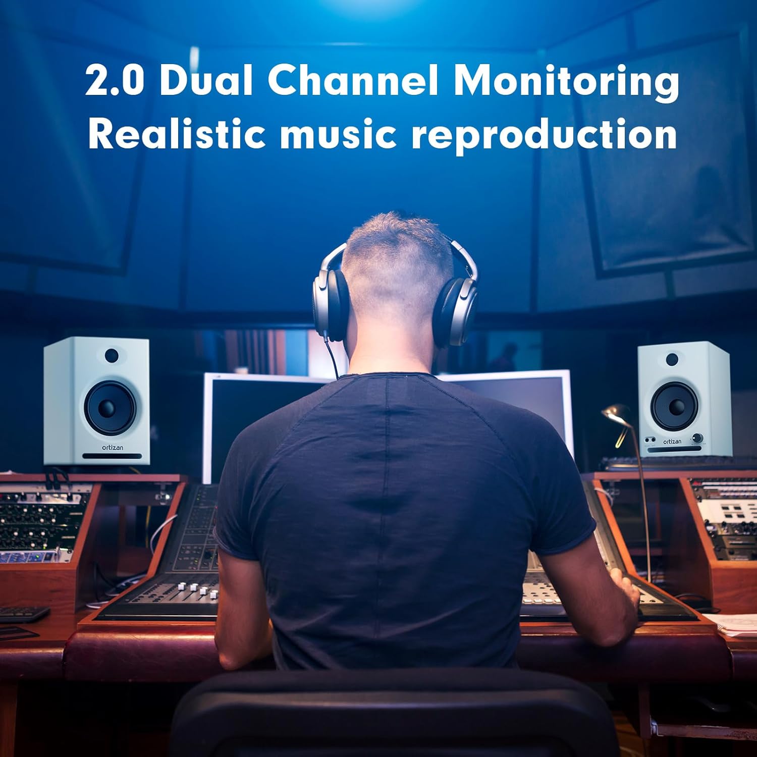 Ortizan C7 Dual-Mode 2.0 Studio Monitors, Active Monitor Speakers for Near Field Music Production, Bluetooth 5.3 Wireless Computer PC Monitor Gaming Bookshelf Speakers(Pair, White)