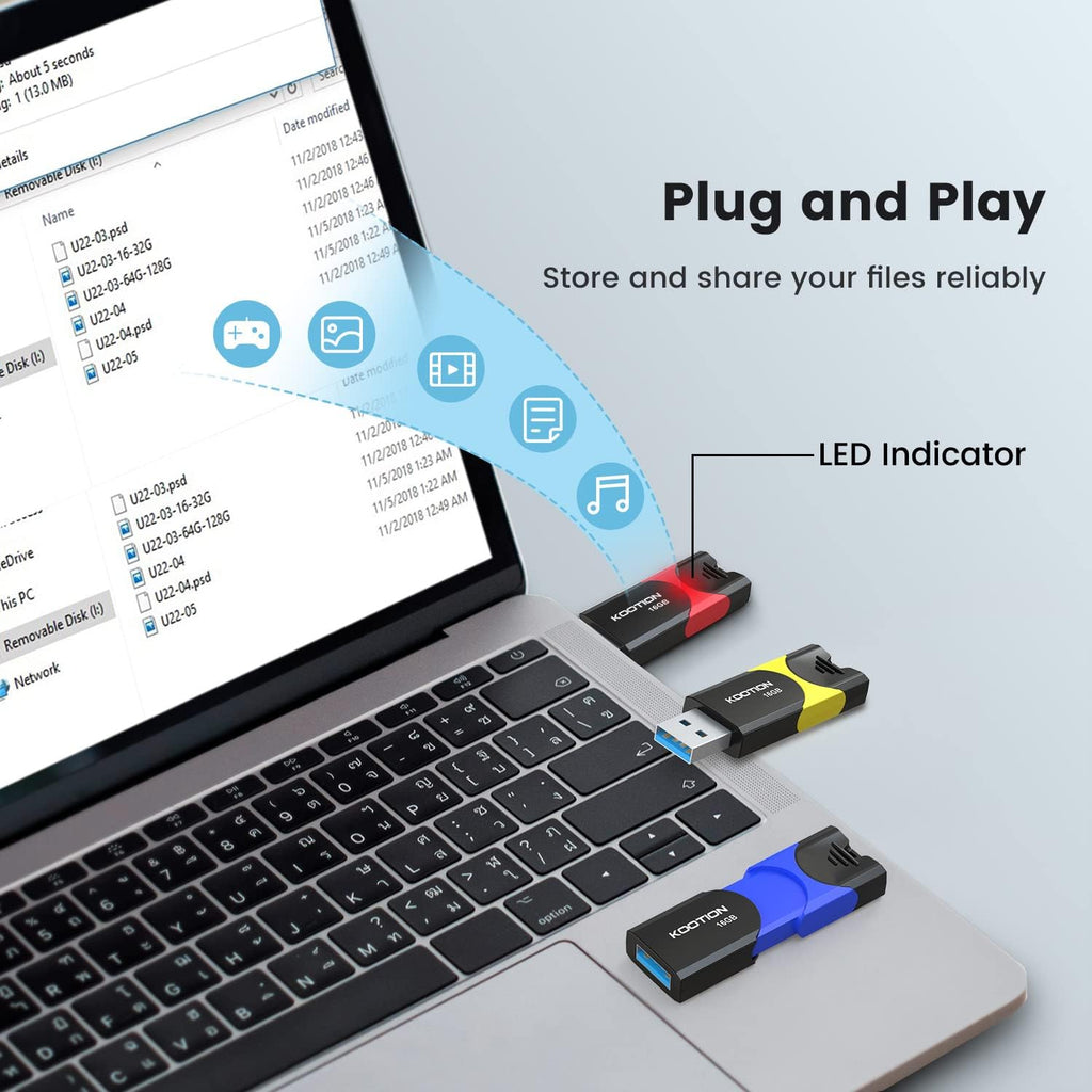 USB 3.0 Flash Drive KOOTION 10 Pack 16GB USB 3.0 Thumb Drive Retractable 16G Zip Drive Ultra High Speed USB Stick Jump Drive Rugged Memory Stick with LED Indicator for Data Storage and Transfer