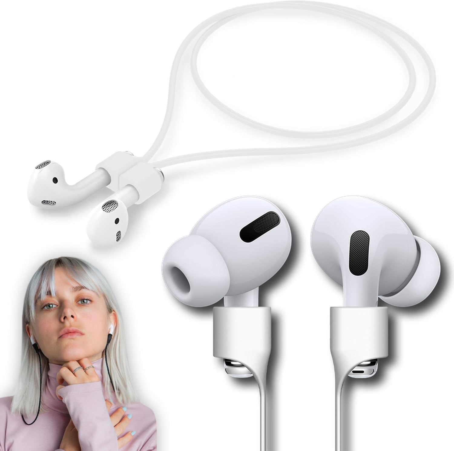 Ultra Strong Magnetic Airpod Pro Strap Anti-Lost Cord Sports Lanyard Compatible with Airpods 3rd 2nd Generation Pro 3 2 1 (White)