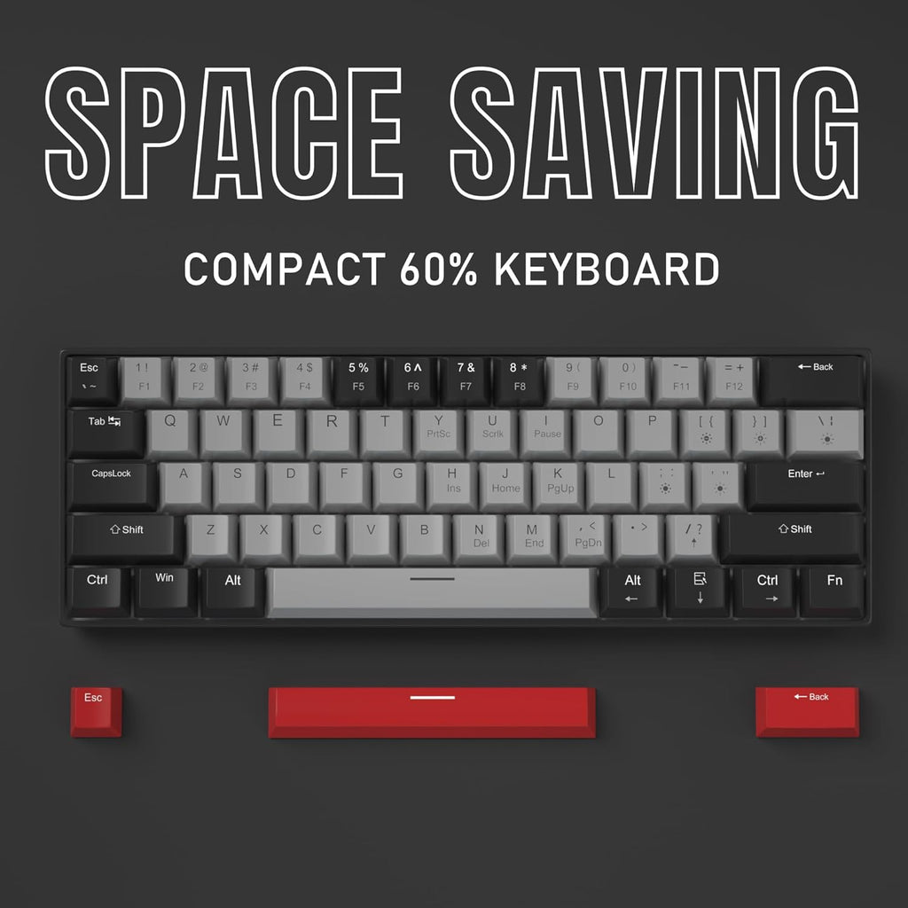 60% Mechanical Gaming Keyboard,Mixed Color Keycaps Gaming Keyboard with Clicky Blue Switches, Detachable Type-C Cable Mini Keyboard with Blue LED Light for/PC/Laptop