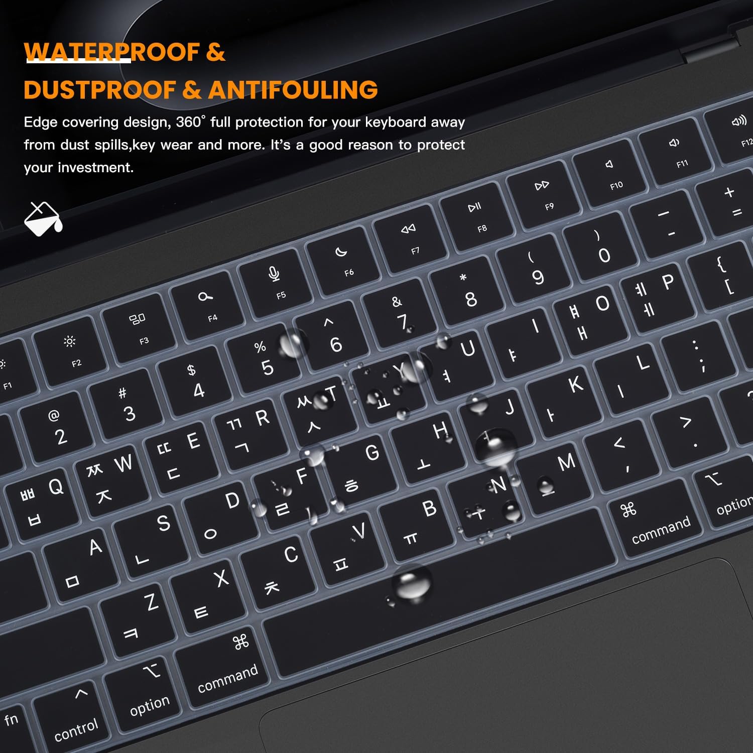 Korean Silicone Keyboard Cover Skin for 2024 2023 14.2 inch Apple MacBook Pro 14 A3112 A3401 A3185 A2992 A2918 A2442 A2779/Pro 16 A3403 A3186 A2991 A2485 A2780 with M4 M3 M2 M1 Pro Max Chip - Black