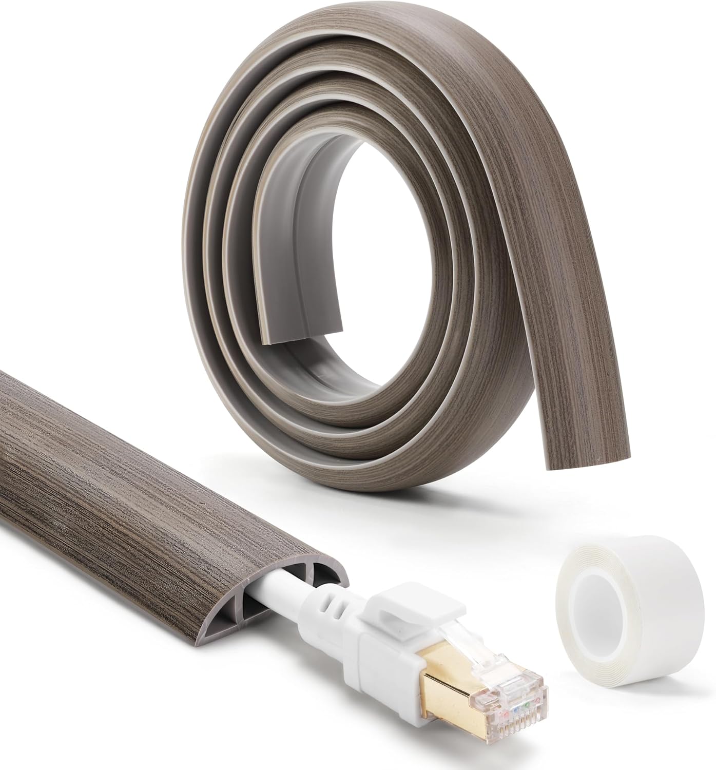Floor Cord Cover 4ft, Cord Hider Floor Gray Wood, Cable Management Prevent Trips, Cable Cover Wire Covers for Electric Power Cords, Wire Protector Cavity W0.47in x H0.28in Grey