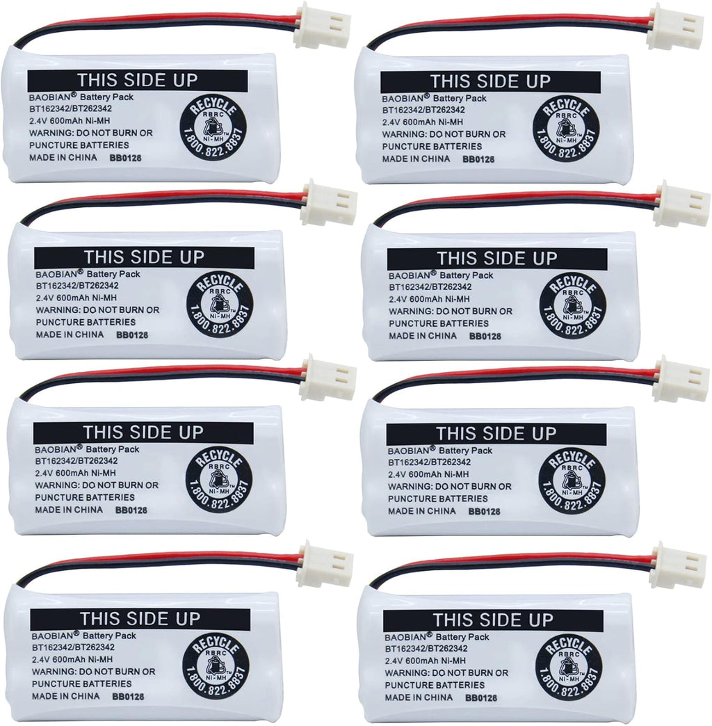 BT162342/BT262342 Cordless Phone Batteries 2.4V 600mAh Ni-Mh BT166342/BT266342 CS6114 CS6419 CS6719EL52300 CL80111 (8 Pack)