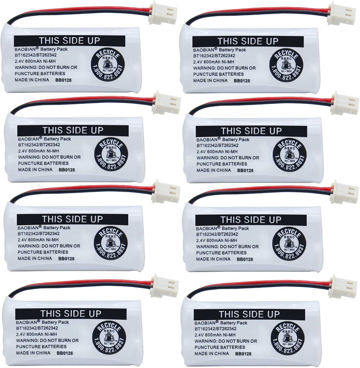 BT162342/BT262342 Cordless Phone Batteries 2.4V 600mAh Ni-Mh BT166342/BT266342 CS6114 CS6419 CS6719EL52300 CL80111 (8 Pack)