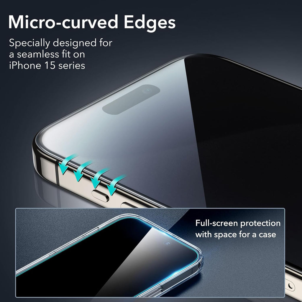ESR 3+1 Pack for iPhone 15 Pro Privacy Screen Protector Set, Anti-spy Tempered-Glass Privacy Screen Protector, Micro-curved Edges, Case Friendly, 3-Pack with 1 Set of Individual Camera Lens Protector