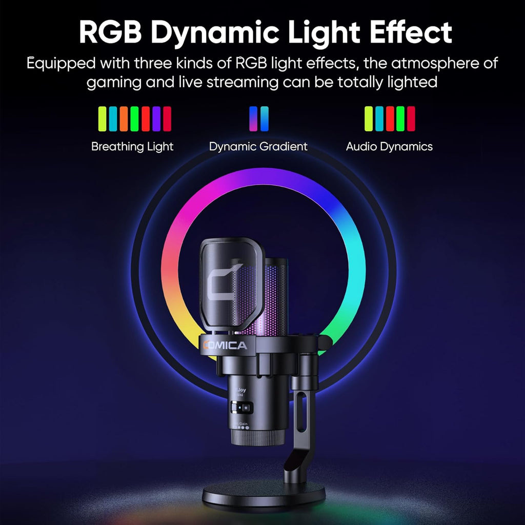 COMICA Ejoy Uni PRO(D) USB Wireless Gaming Microphone with Noise Cancellation, RGB Lights, Monitoring, Muting, Streaming Mic for Computer, PS5, PS4, Streaming, Podcast, Chat, Twitch, Discord