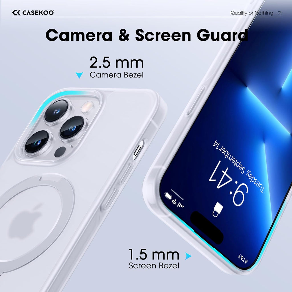 CASEKOO Designed for iPhone 13 Pro Max Case with Magnetic Invisible Stand [Military Drop Protection] [Compatible with MagSafe] Shockproof Translucent Matte Slim Promax Phone 6.7", Translucent White
