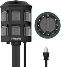 TiFFCOFiO Outdoor Power Strip Timer, Dusk to Dawn Light Sensor Countdown, 6 Feet Extension Cord Waterproof, 6 Grounded Outlets for Halloween and Christmas Decorations, ETL Listed (6 FT)