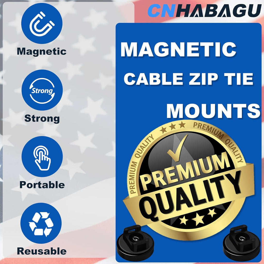 Magnet Zip Tie Mount Magnetic Zip Ties Mount 25LBS Strong Multipurpose Wire Cable Holder Mount Wire Clips Management for Home Office Marine Electrical Wiring (Black, 12 Piece)