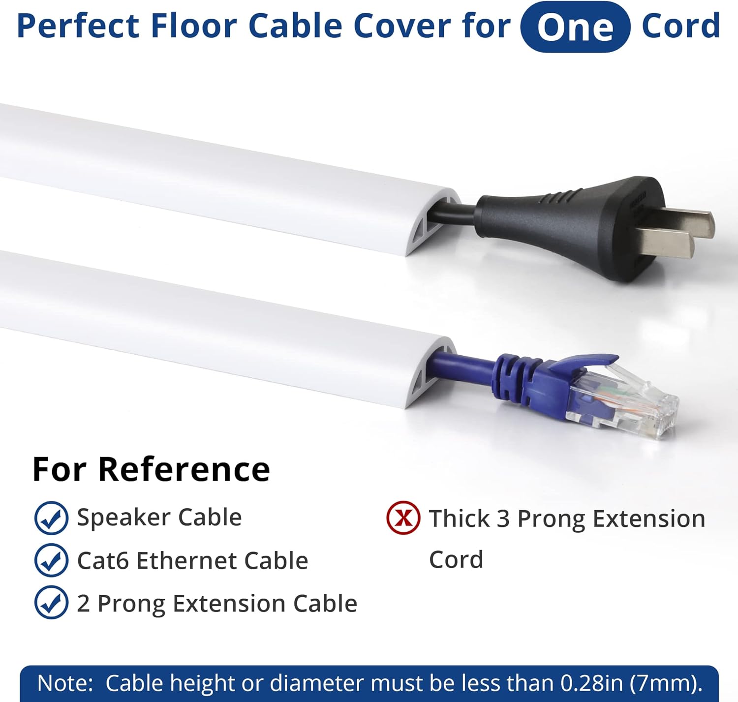 Floor Cord Cover 4ft, Cord Hider Floor White, Floor Cable Management Prevent Cable Trips, Floor Cable Cover Wire Covers for Electric Power Extension Cords, Cord Protector Cord Cavity W0.47 x H0.28