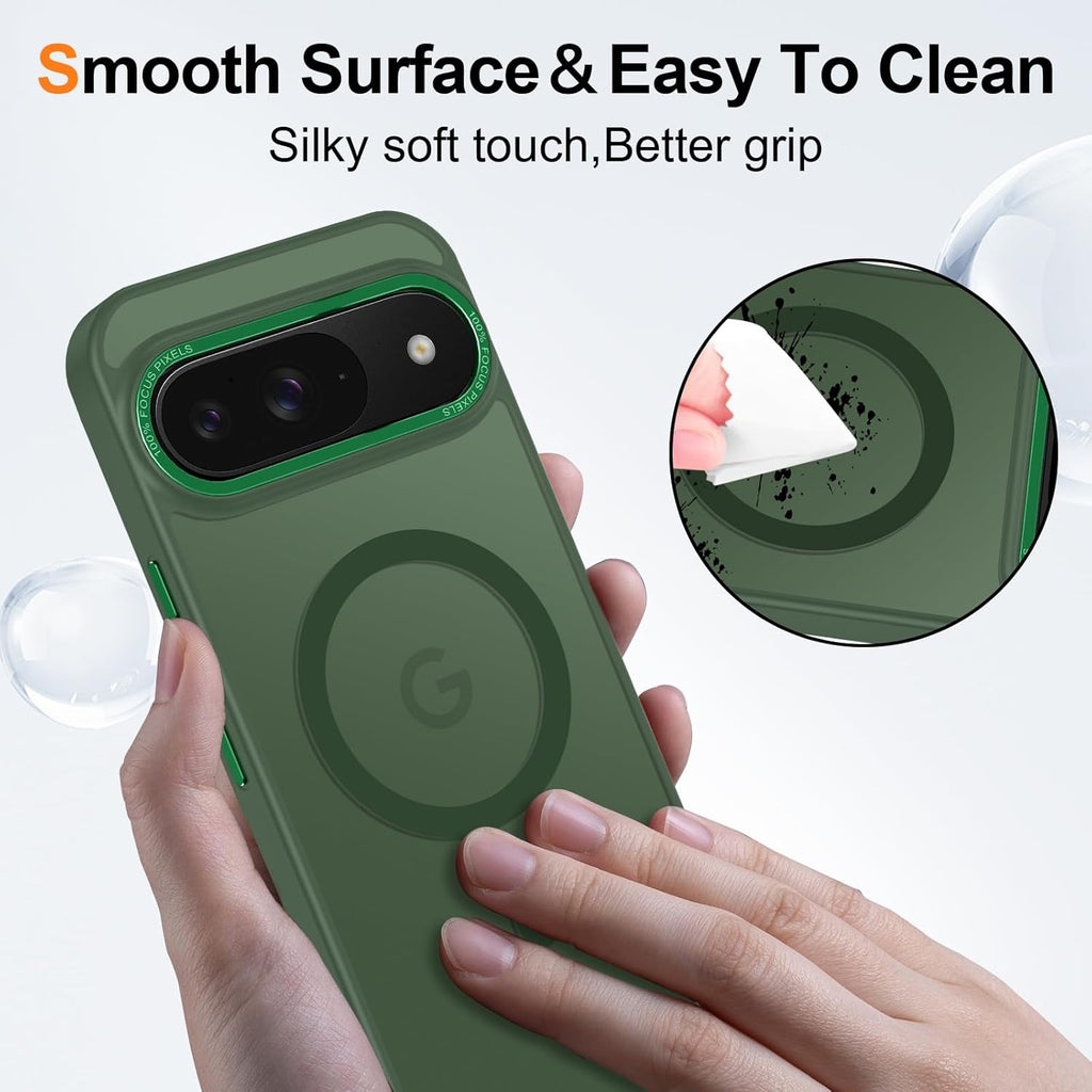 Magnetic for Google Pixel 9/Pixel 9 Pro Case, [Military Grade Drop Protection] [Compatible with MagSafe] Shockproof Slim Translucent Matte Anti-Slip for Women Girls Men Case, Forest Green
