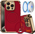 COOLQO for iPhone 14 Pro Max Case 6.7'' Upgraded 360° Spin Magnetic Stand [Compatible with Magsafe][Military Protection] Shockproof Protective Phone Holder Cover for iPhone 14 Pro Max, Red Gold