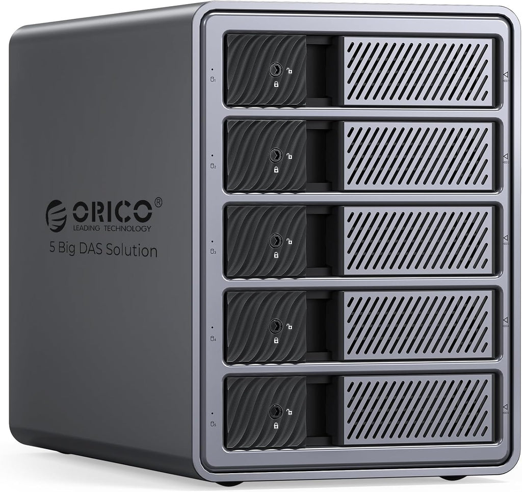 ORICO 5 Bay DAS Hard Drive Enclosure USB 3.0 for SATA 3.5 inch SSDs HDDs Bracket-Free External Hard Drive Bay Max up to 110TB ( Alluminum Alloy) -9858U3