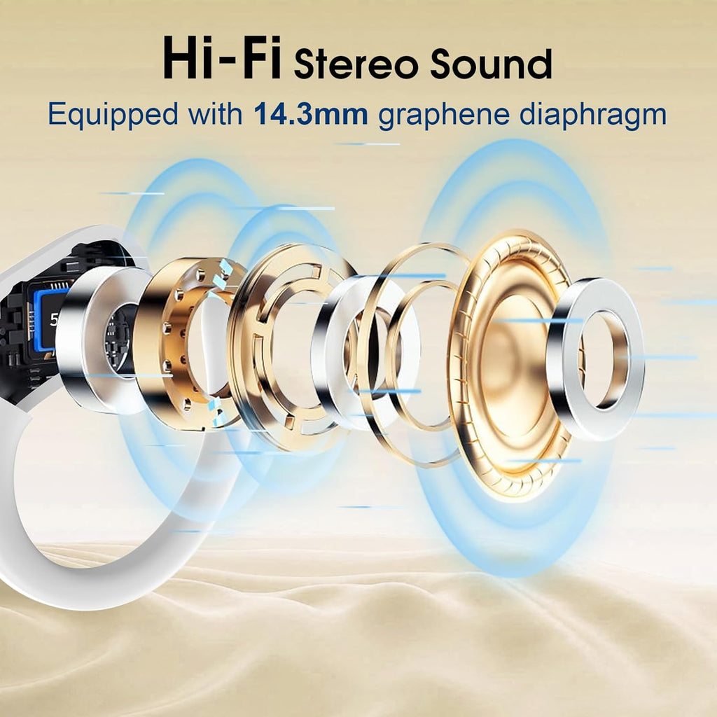 Wireless Earbuds 75hrs Bluetooth 5.4 Headphone Sport, 2025 Bluetooth Earbuds Stereo Deep Bass Over Ear Bud with Earhooks, ENC Noise Cancelling Mic, IPX7 Waterproof Earphone White