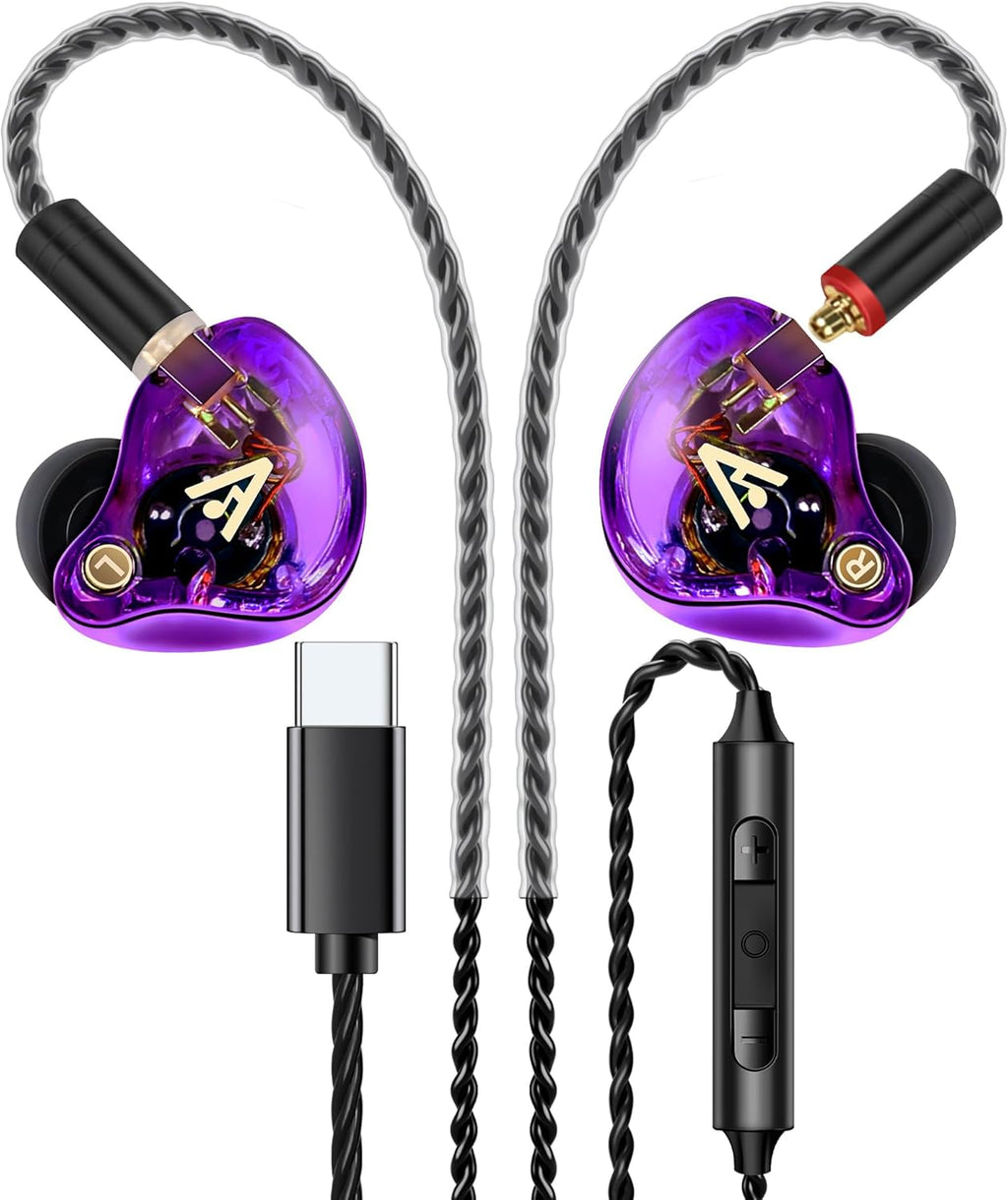 Vibes 202MC USB-C Wired Earbuds - HiFi in Ear Monitor Headphones - Noise Isolating Ear Buds w/ Mic - Clear Sound, Deep Bass & Comfort-Fit Earphones - MMCX to USBC, Silver Plated Cord, Carrying Case