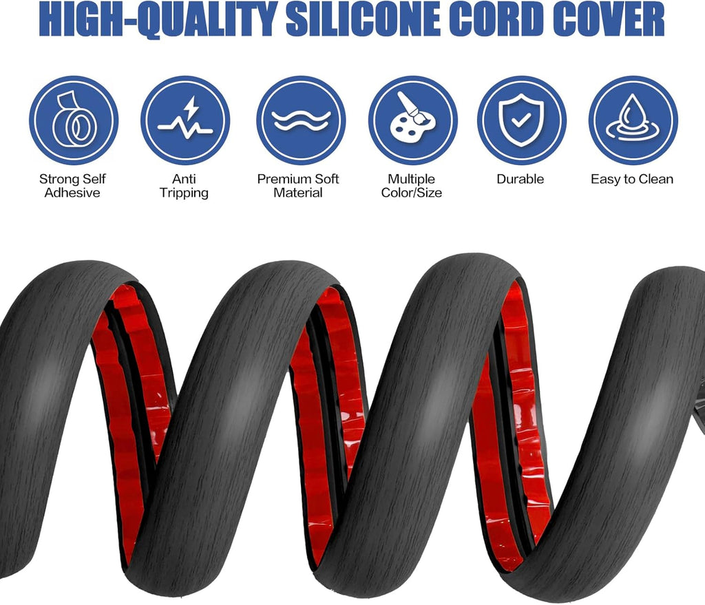 Floor Cord Cover Self Adhesive Cord Hider,10FT Cable Management, Extension Strip Protector for Wires, Prevent Cable Trips for Offices, Gyms, Exhibitions Cavity:0.39"(W) x 0.27"(H) Wooddarkblack