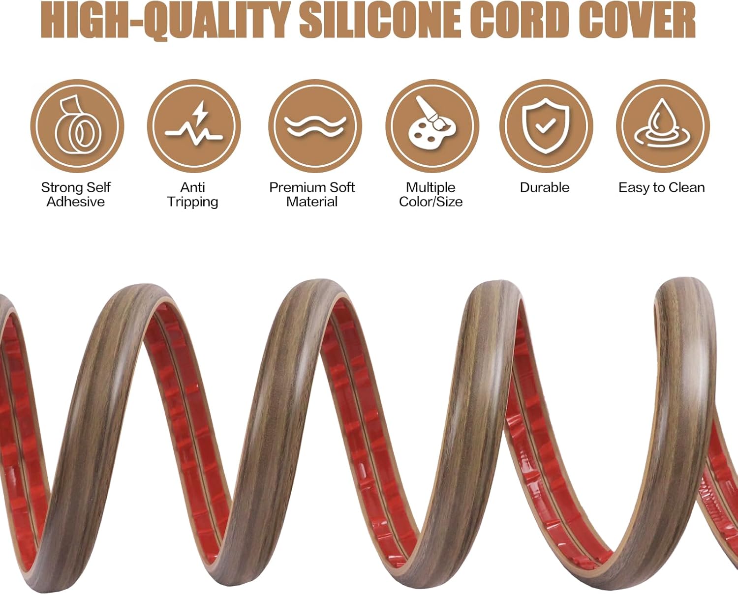Floor Cord Cover Self Adhesive Cord Hider,10FT Cable Management, Extension Strip Protector for Wires, Prevent Cable Trips for Offices, Gyms, Exhibitions Cavity:0.3"(W) x0.28(H) Woodsmokedbrown