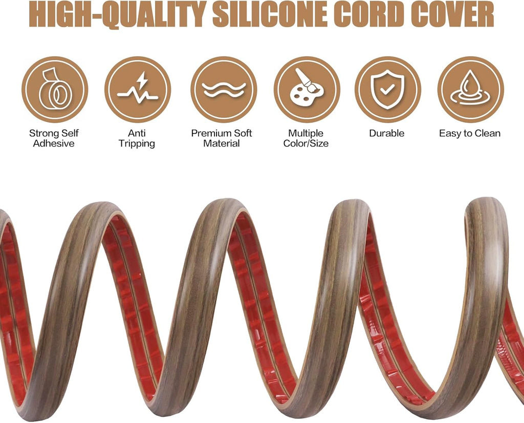 Floor Cord Cover Self Adhesive Cord Hider,3.3FT Cable Management, Extension Strip Protector for Wires, Prevent Cable Trips for Offices, Gyms, Exhibitions Cavity:0.39"(W) x0.27(H) Woodsmokedbrown