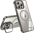 TORRAS Magnetic for iPhone 15 Pro Case, Compatible with MagSafe, Invisible Camera Kickstand, Military-Grade Shockproof Translucent Anti-Scratch Hard Back and Soft Edge Phone Case, Clear Grey